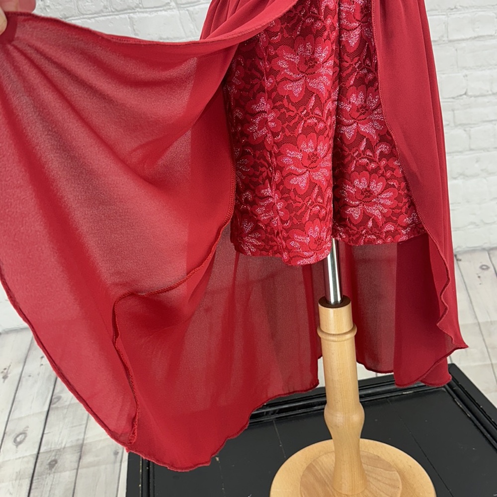 Girls Red Sparkle HiLo Romper chiffon overlay - Picture 5 of 5